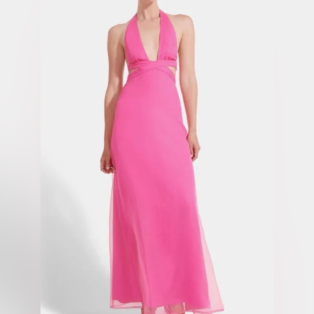 NWT Staud Steel Cutout Halter Maxi Dress Blush Pink Size 4 - Picture 2 of 8